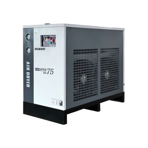 RUEGO RD 75 型空气干燥器，坚固耐用的冷冻式空气干燥器，正视图，适用于需要清洁干燥空气的高要求工业环境。