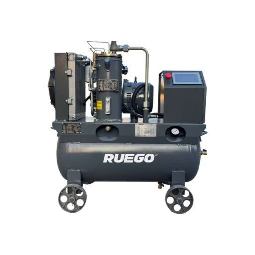 结构紧凑的 RUEGO 小型旋转螺杆式空气压缩机，集压缩机和储气罐于一体，便于移动，效率高，是经济高效的压缩空气解决方案。