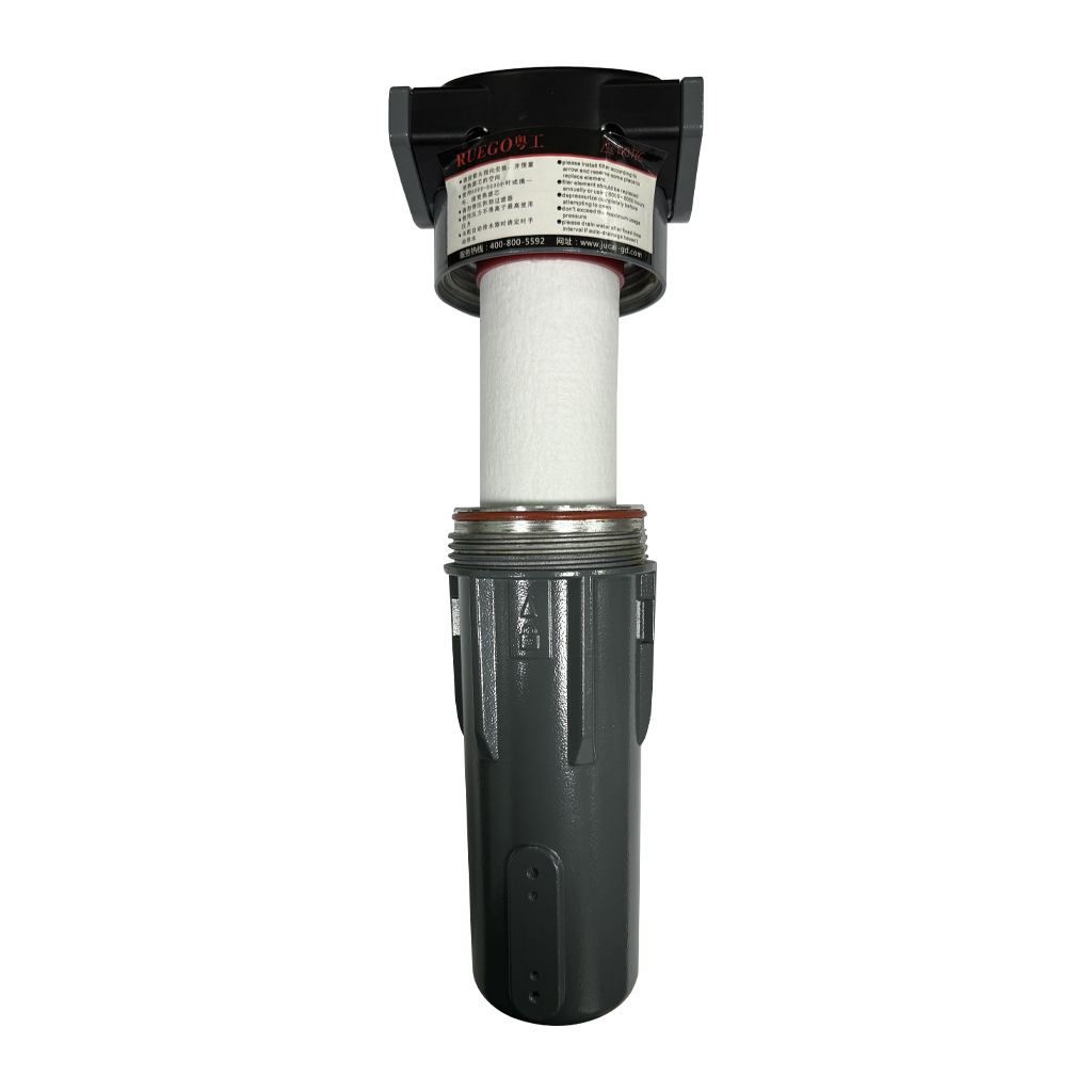 Industrial air filter with open housing design, showing internal filter element, ideal for high-efficiency air purification in manufacturing environments.
