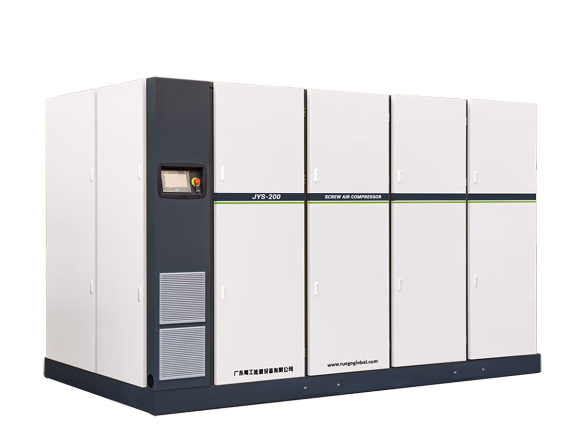 RUEGO JYS200HA 160 kW standard and medium-pressure two-stage screw air compressor three-quarter view
