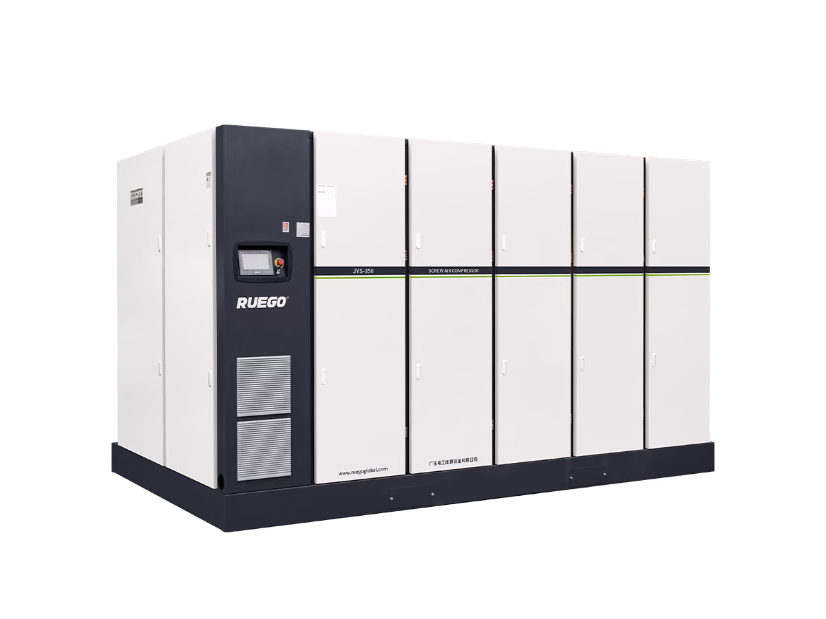 RUEGO JYS-HA standard and medium-pressure two-stage screw air compressor three-quarter view