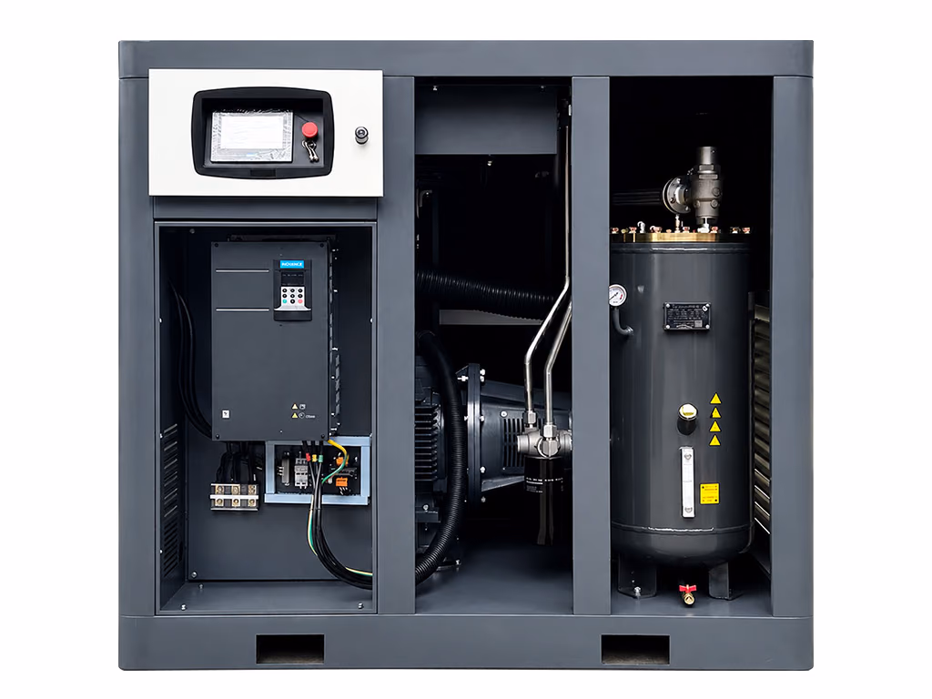 RG75HPM VSD screw air compressor controller and internal component view