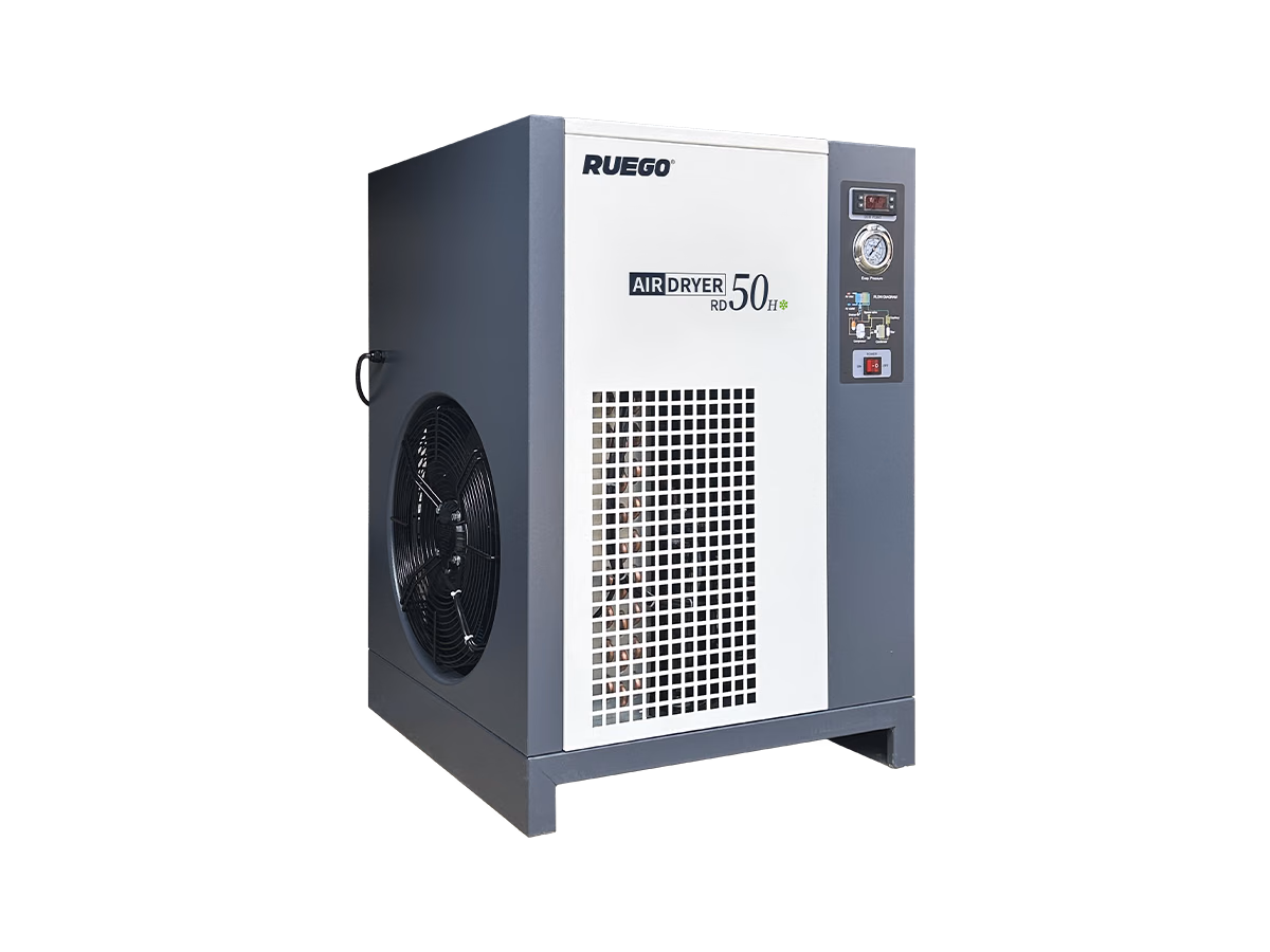 RUEGO RD-50H plate-fin refrigerated air dryer, three-quarter view
